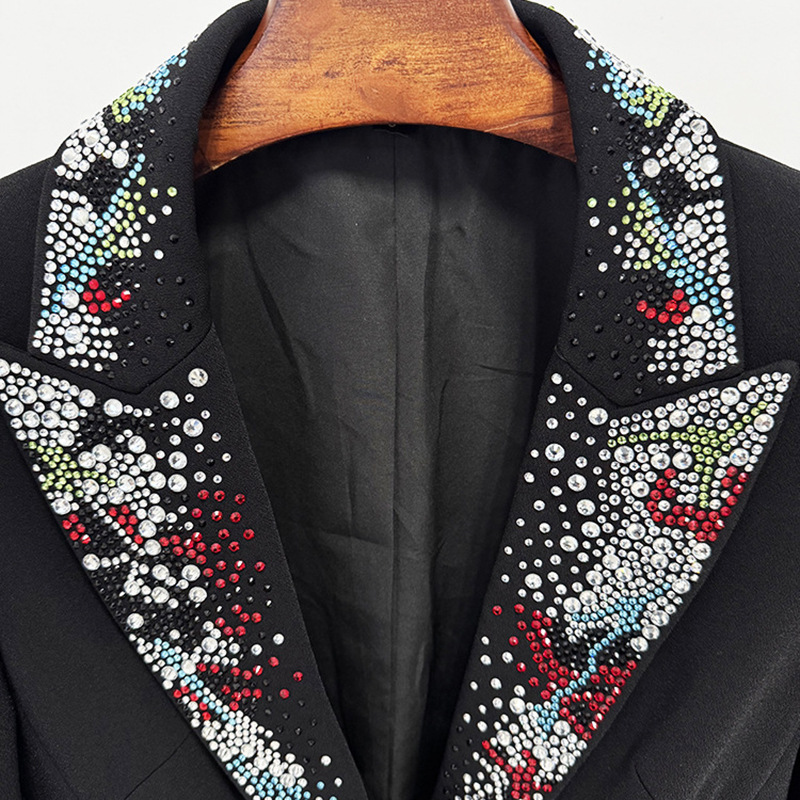 Winter fashion business suit stitching diamond coat for women