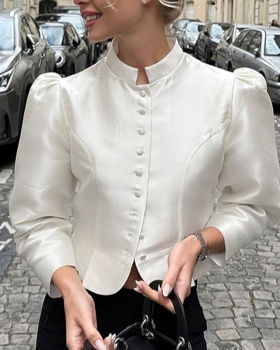 Slim splice half high collar temperament shirt for women