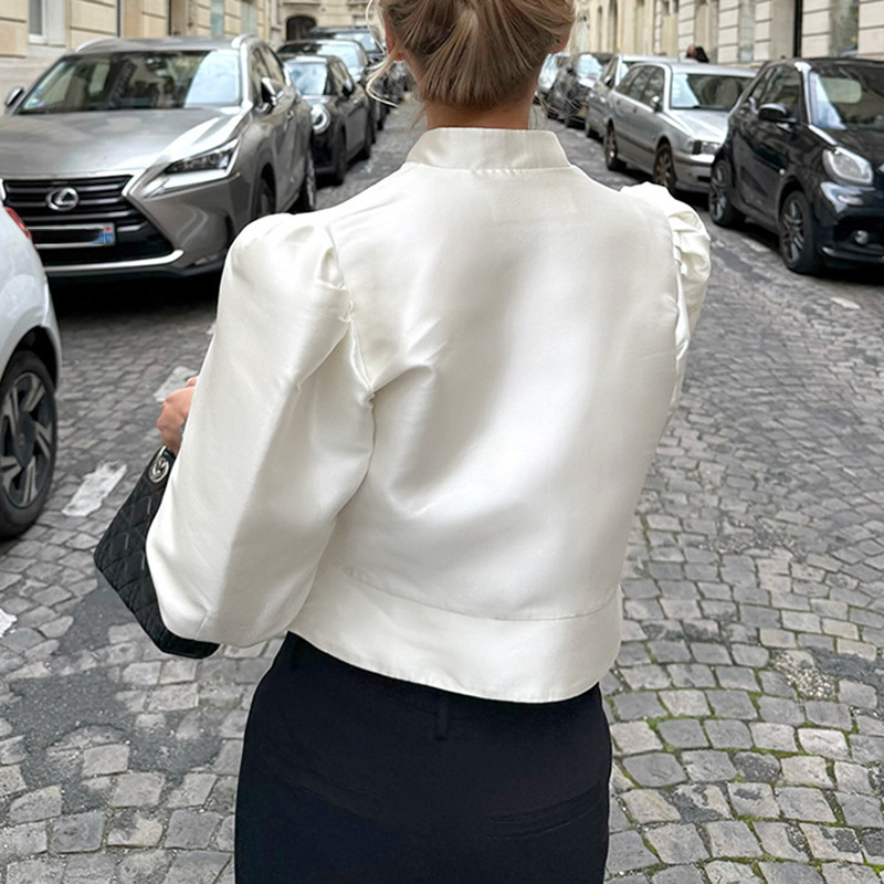 Slim splice half high collar temperament shirt for women