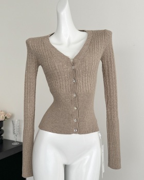 V-neck lace slim autumn and winter American style tops