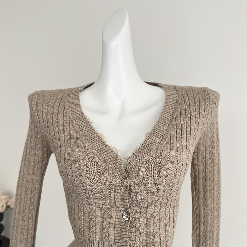 V-neck lace slim autumn and winter American style tops