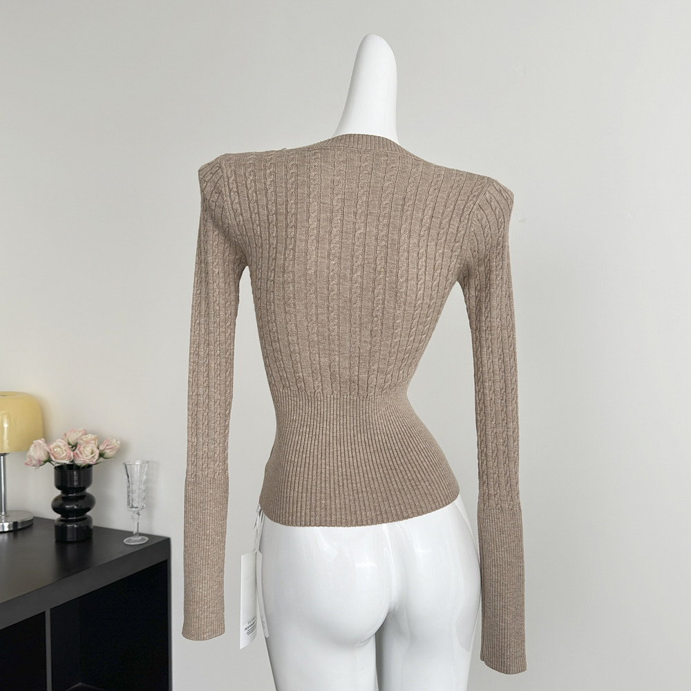 V-neck lace slim autumn and winter American style tops