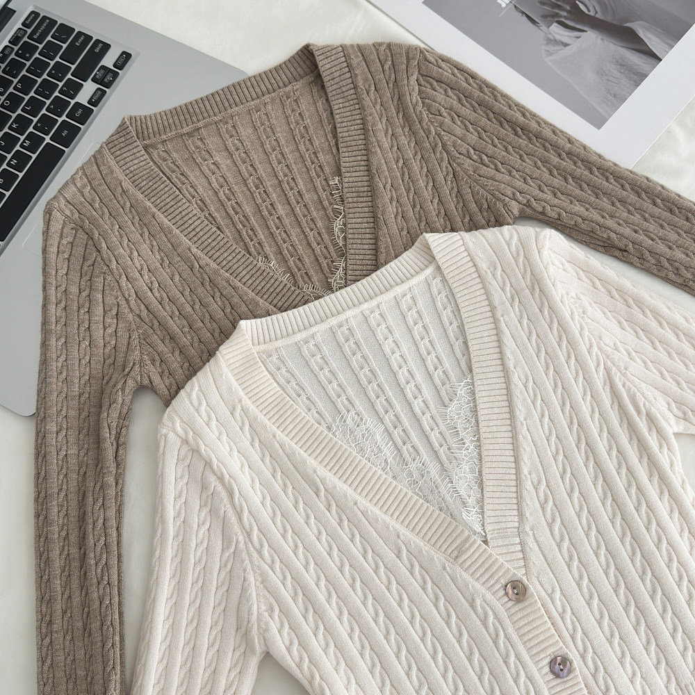 V-neck lace slim autumn and winter American style tops