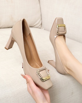 Thick high-heeled shoes side buckle shoes for women
