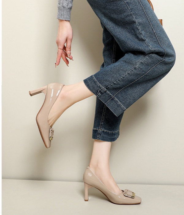 Thick high-heeled shoes side buckle shoes for women