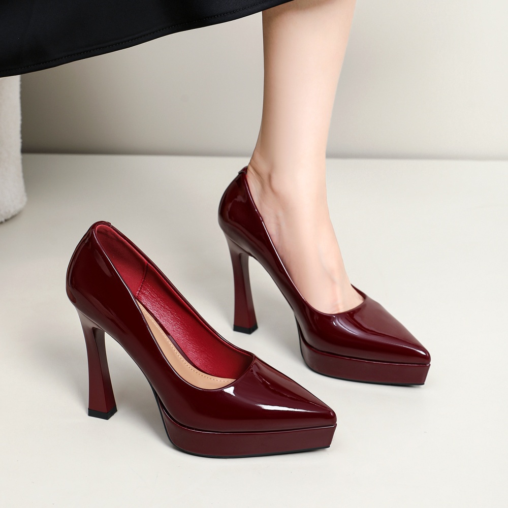 Fine-root low temperament shoes spring red wedding shoes