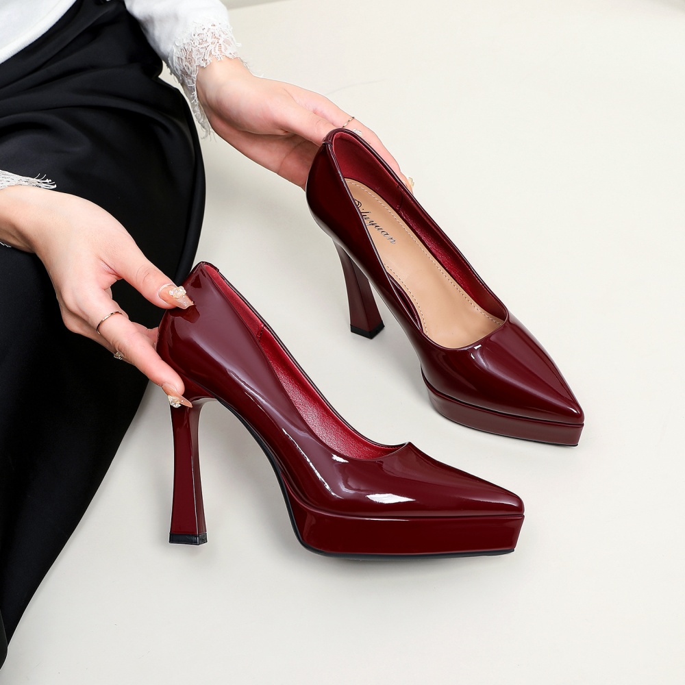 Fine-root low temperament shoes spring red wedding shoes