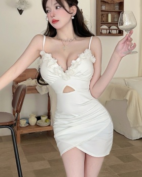 Tight bottoming elasticity low-cut sling short dress