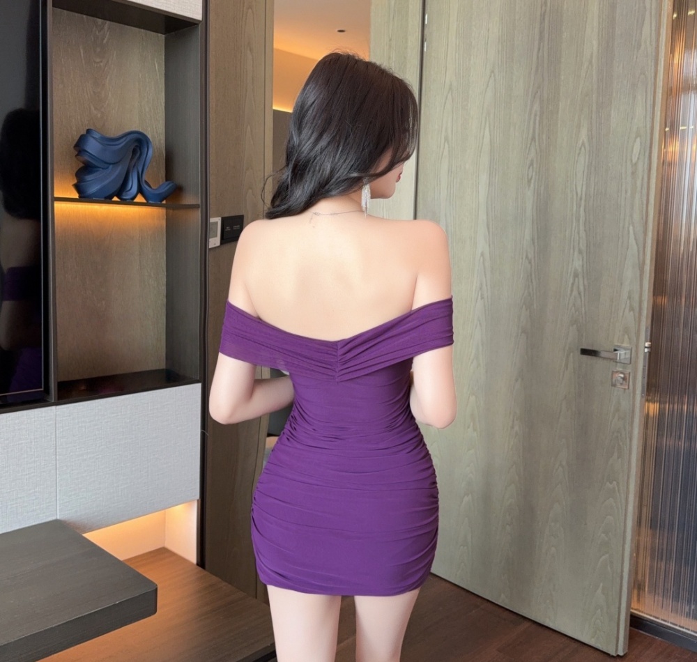 Bottoming horizontal collar elasticity low-cut short dress