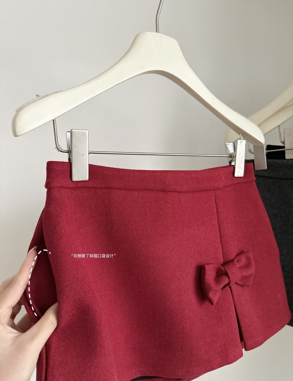 Slim A-line split skirt sweet bow woolen short skirt
