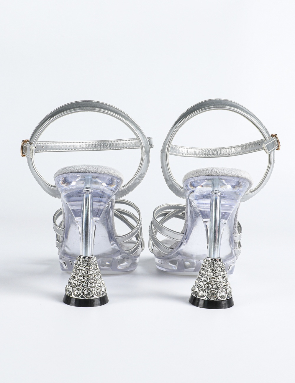 Square head low sandals rhinestone transparent slippers