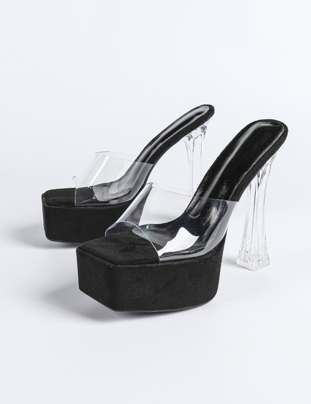Thick crust transparent sandals high-heeled crystal slippers