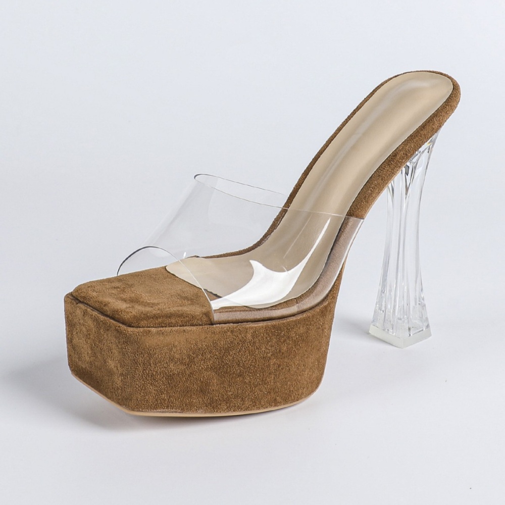 Thick crust transparent sandals high-heeled crystal slippers