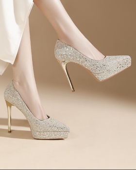 Fine-root sexy shoes sequins low platform for women