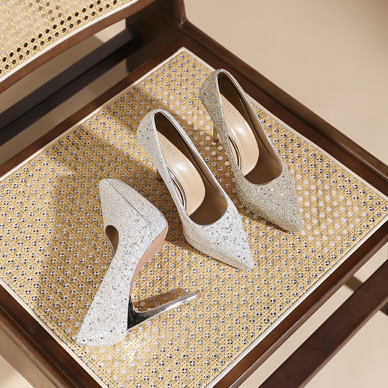 Fine-root sexy shoes sequins low platform for women