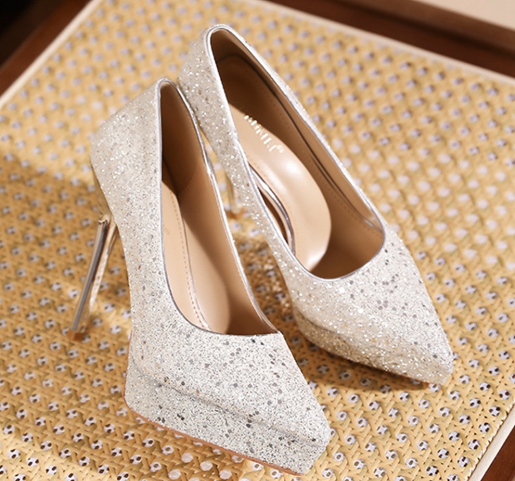 Fine-root sexy shoes sequins low platform for women