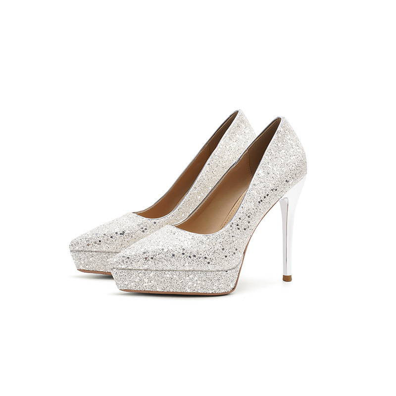 Fine-root sexy shoes sequins low platform for women