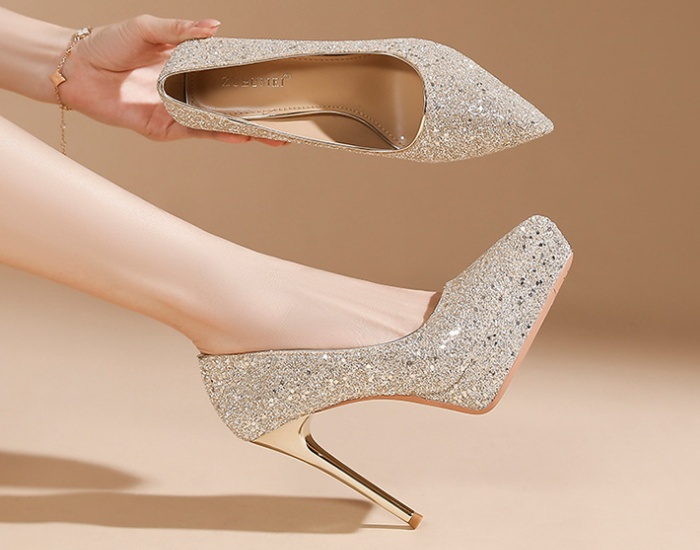Fine-root sexy shoes sequins low platform for women