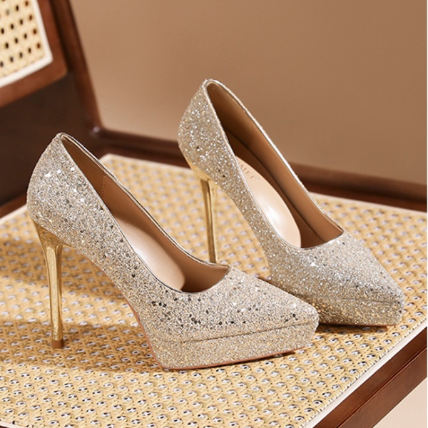 Fine-root sexy shoes sequins low platform for women