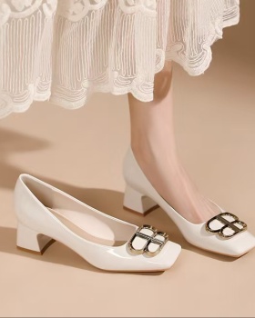 Patent leather high-heeled shoes butterfly buckle shoes