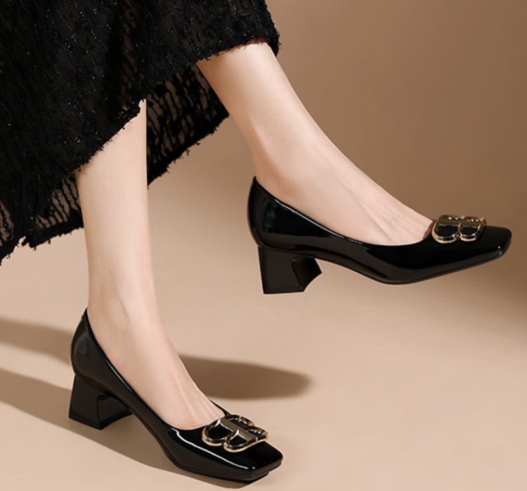 Patent leather high-heeled shoes butterfly buckle shoes