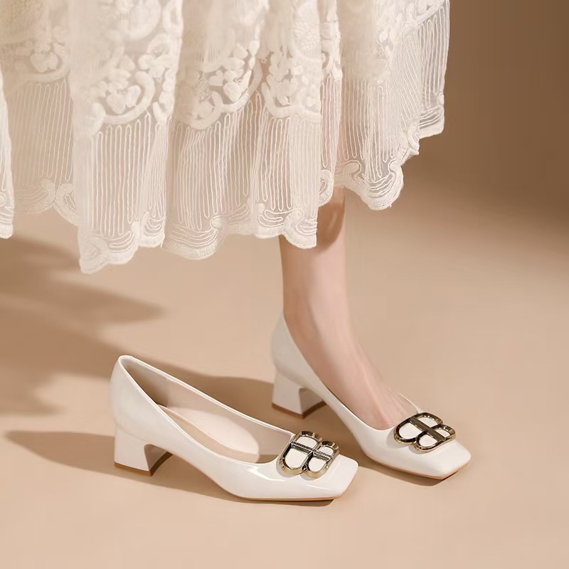 Patent leather high-heeled shoes butterfly buckle shoes