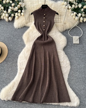 Knitted half high collar dress commuting long dress for women