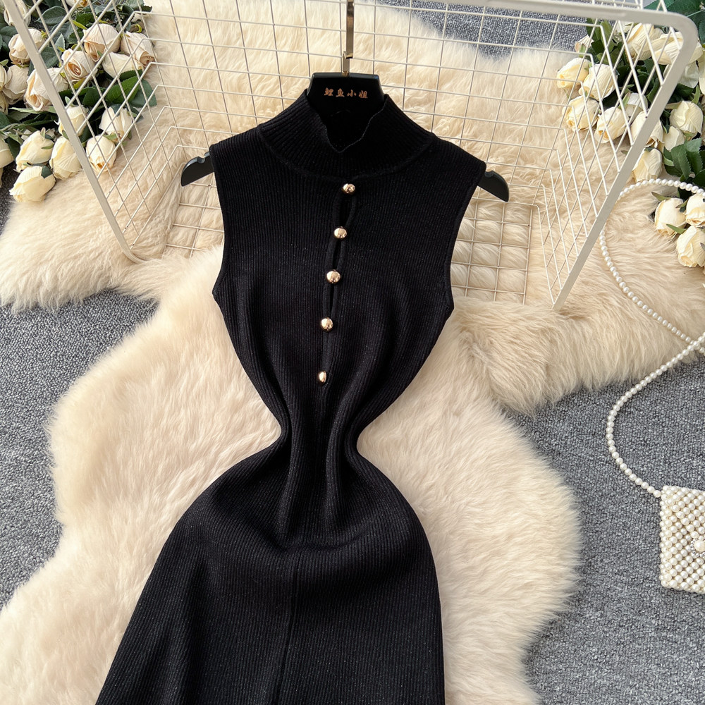 Knitted half high collar dress commuting long dress for women