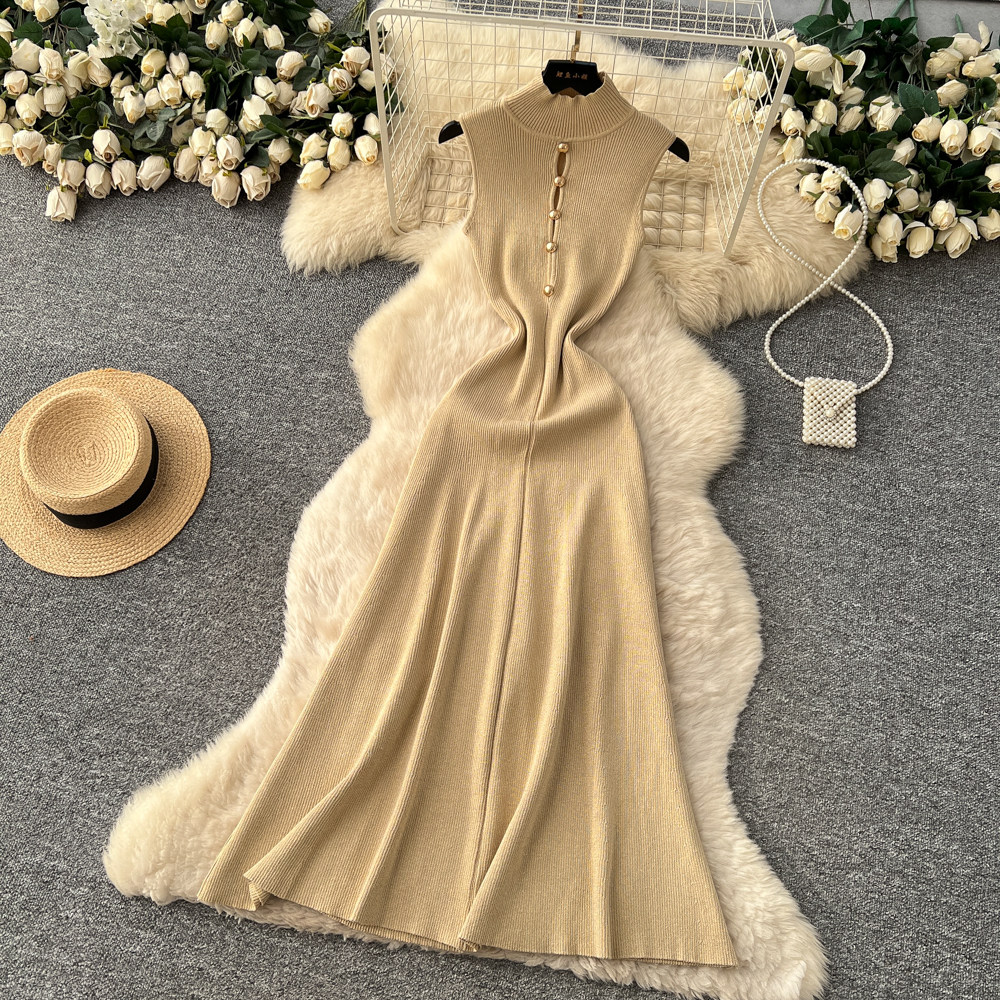Knitted half high collar dress commuting long dress for women