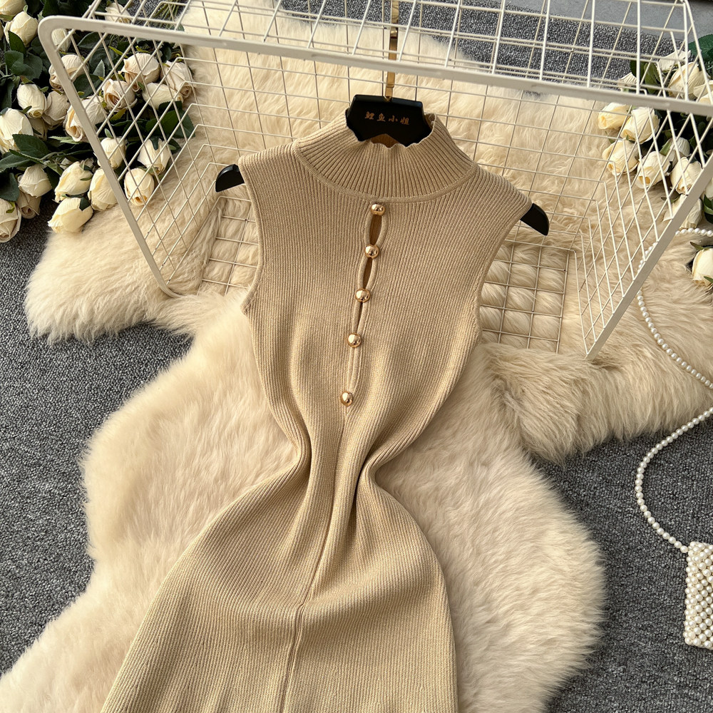 Knitted half high collar dress commuting long dress for women