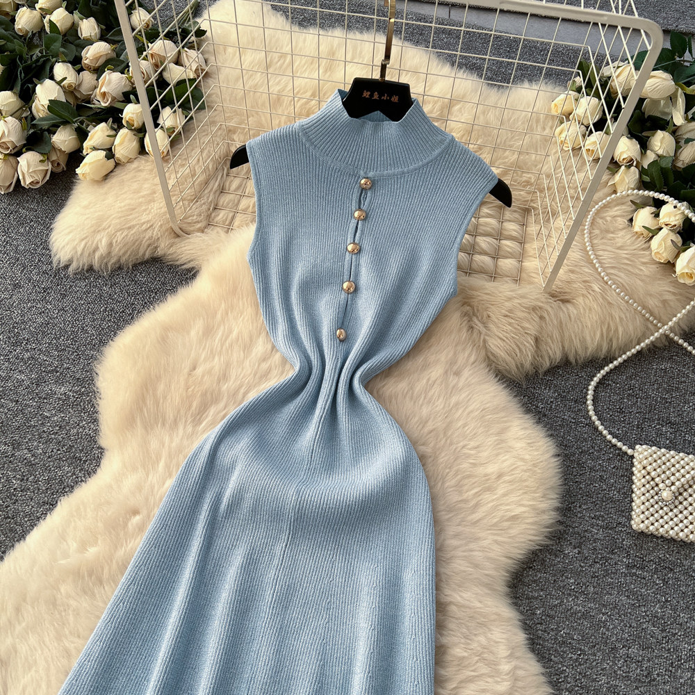 Knitted half high collar dress commuting long dress for women