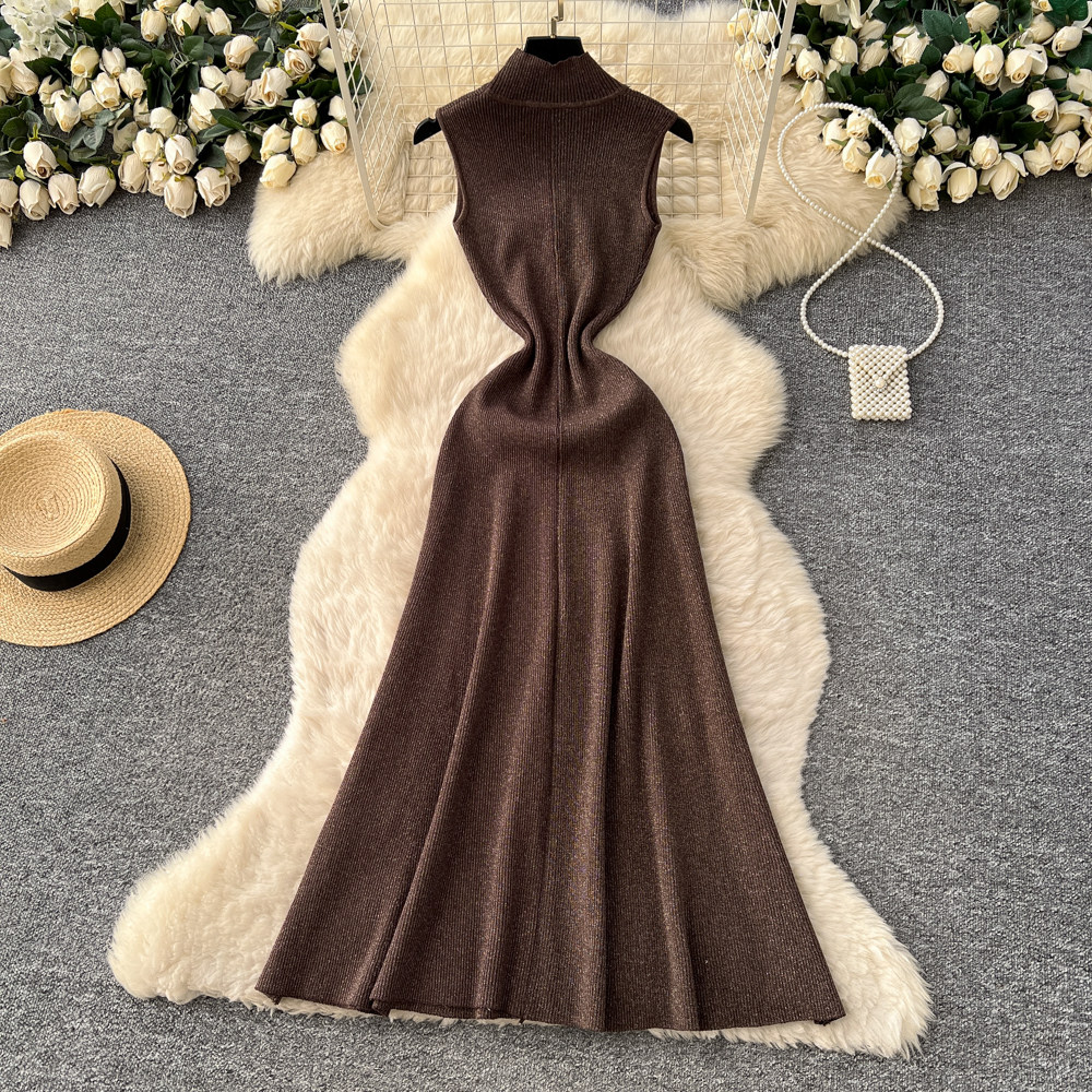 Knitted half high collar dress commuting long dress for women