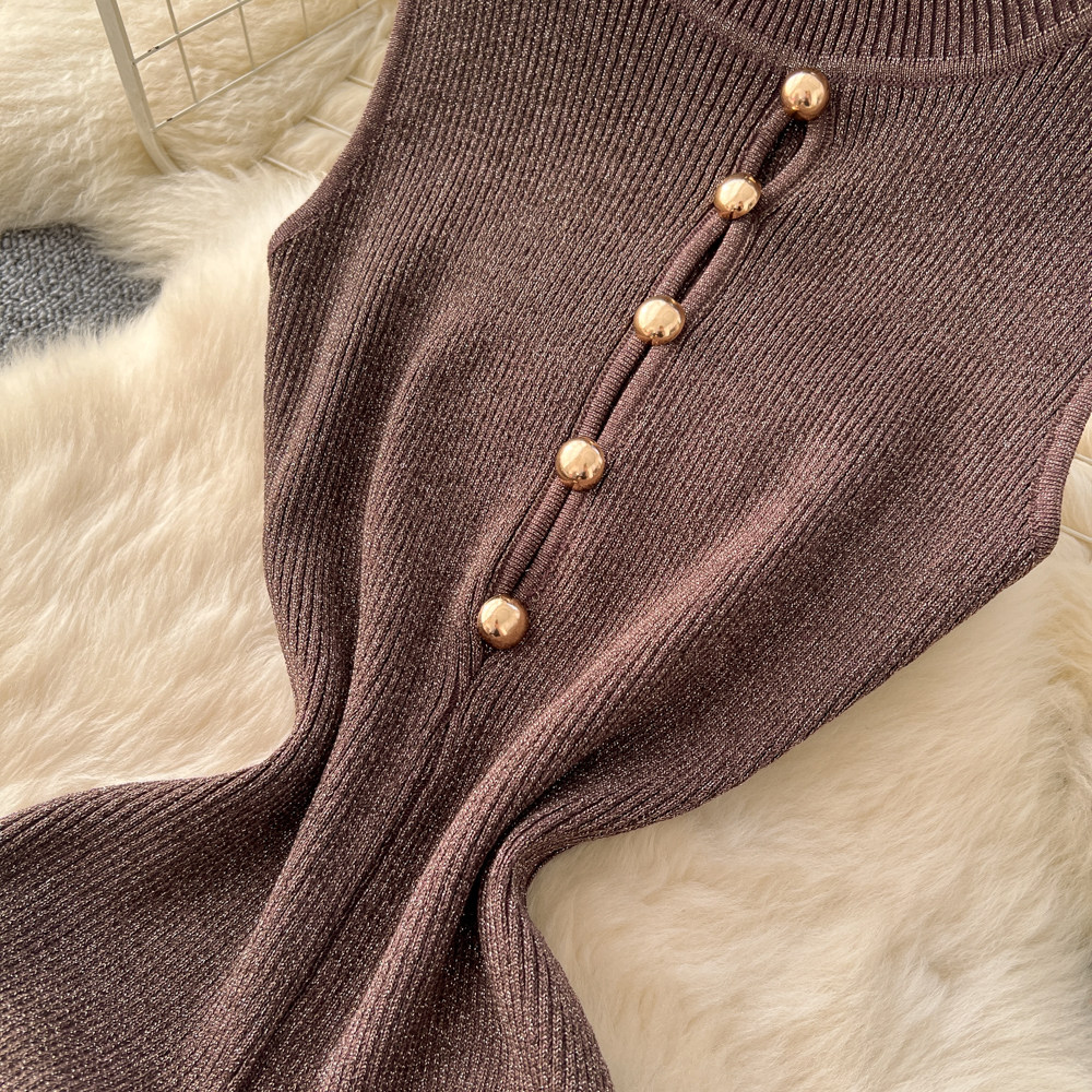 Knitted half high collar dress commuting long dress for women