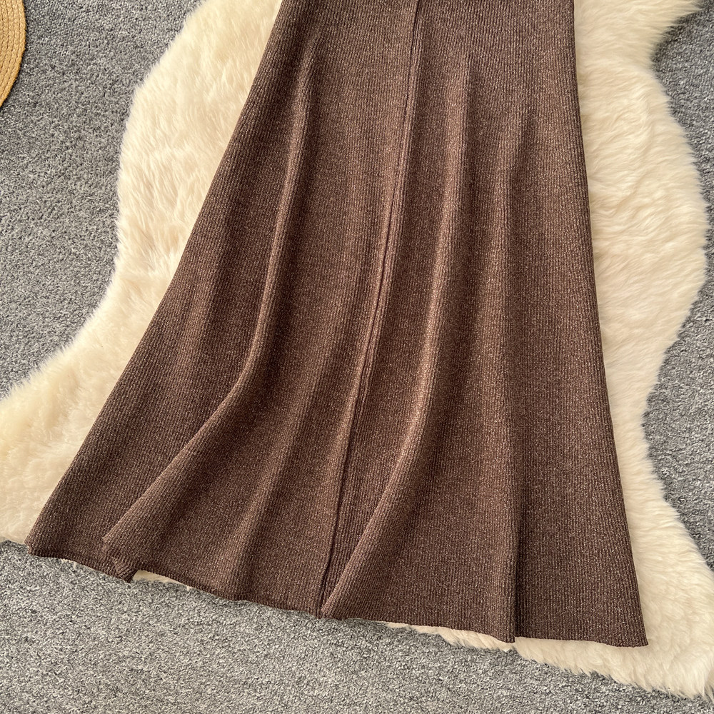 Knitted half high collar dress commuting long dress for women