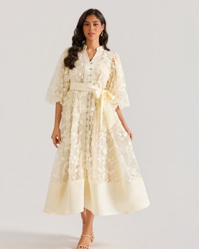 Hollow embroidery long dress rhinestone court style dress