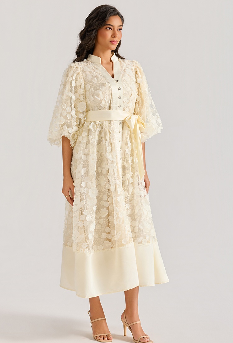 Hollow embroidery long dress rhinestone court style dress