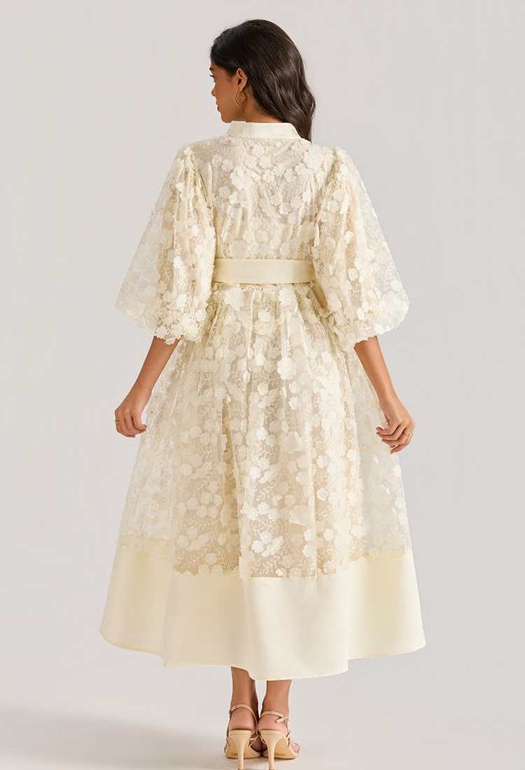 Hollow embroidery long dress rhinestone court style dress