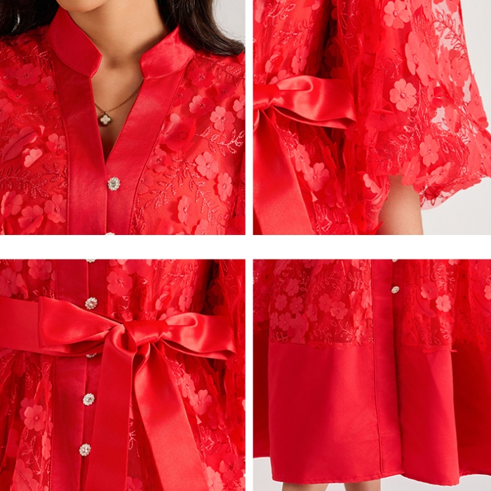 Hollow embroidery long dress rhinestone court style dress