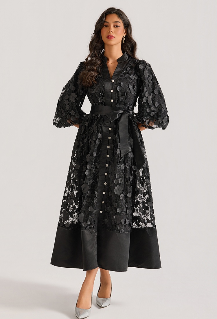 Hollow embroidery long dress rhinestone court style dress