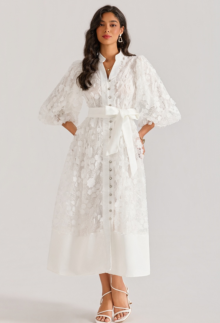 Hollow embroidery long dress rhinestone court style dress