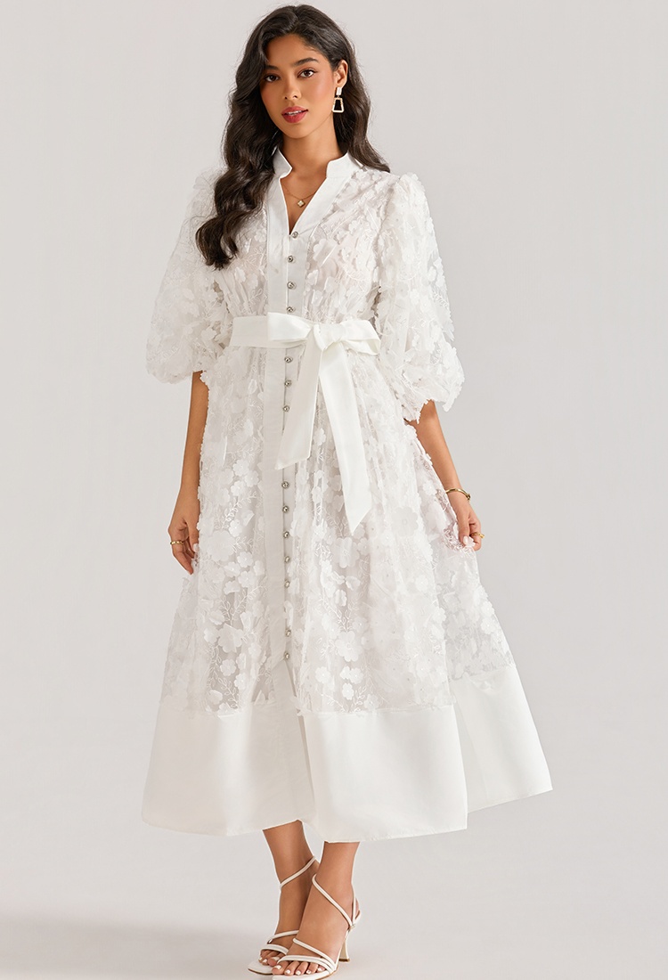 Hollow embroidery long dress rhinestone court style dress