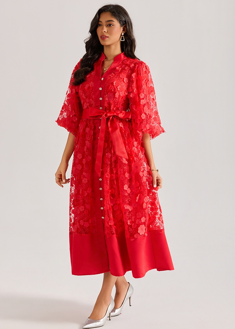 Hollow embroidery long dress rhinestone court style dress