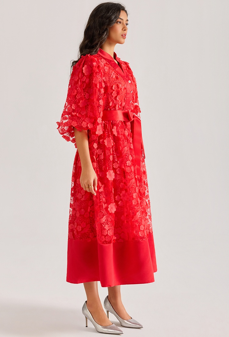 Hollow embroidery long dress rhinestone court style dress