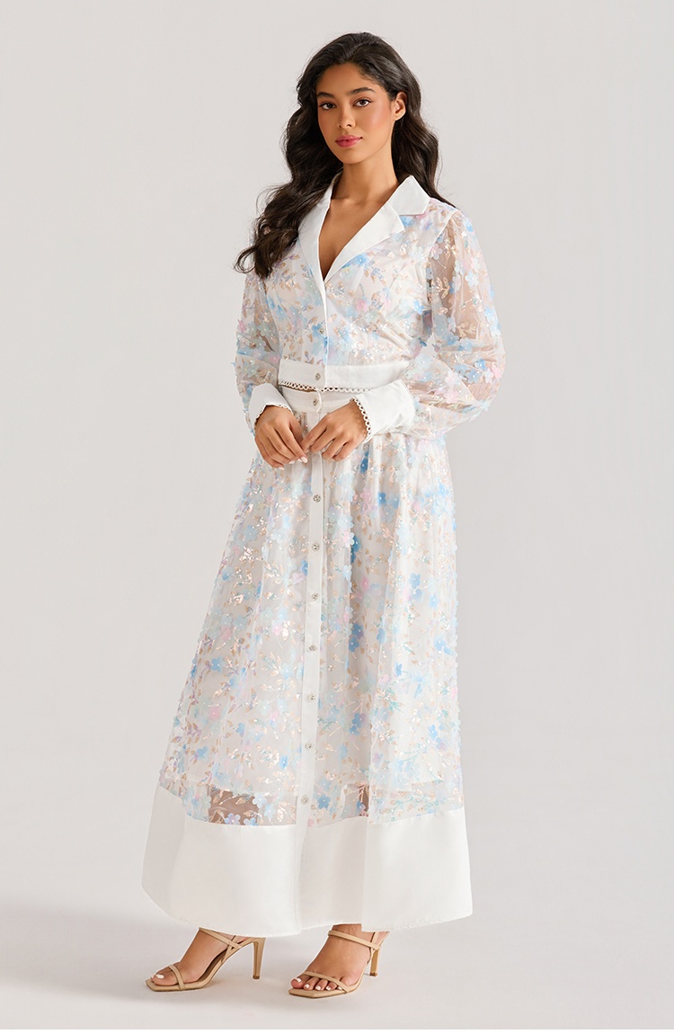 Embroidery long sleeve dress court style long skirt