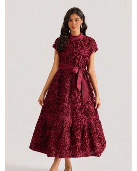 Flowers court style sleeveless stereoscopic dress