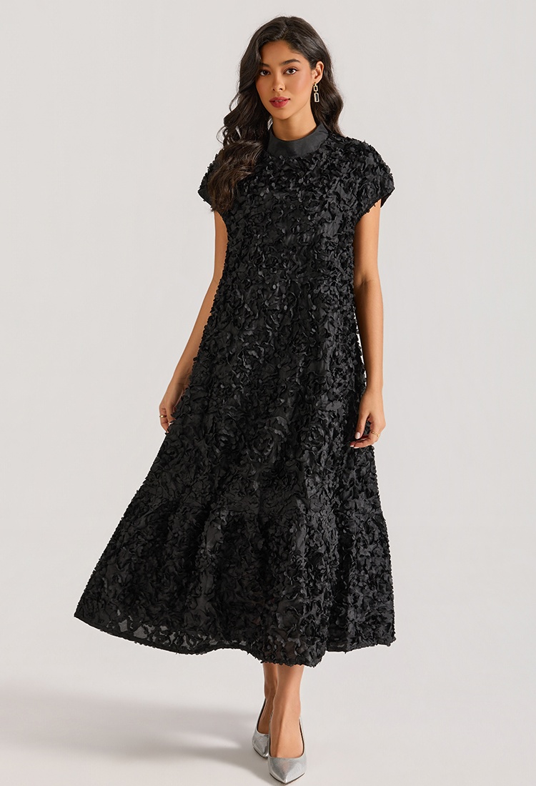 Flowers court style sleeveless stereoscopic dress