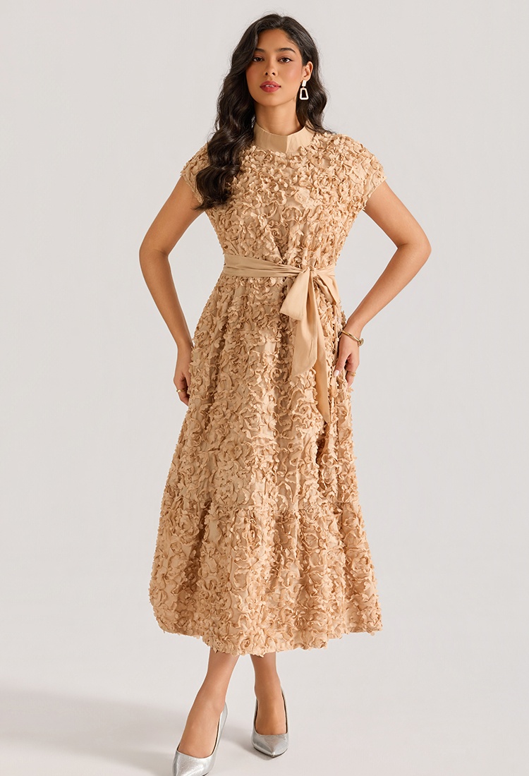 Flowers court style sleeveless stereoscopic dress