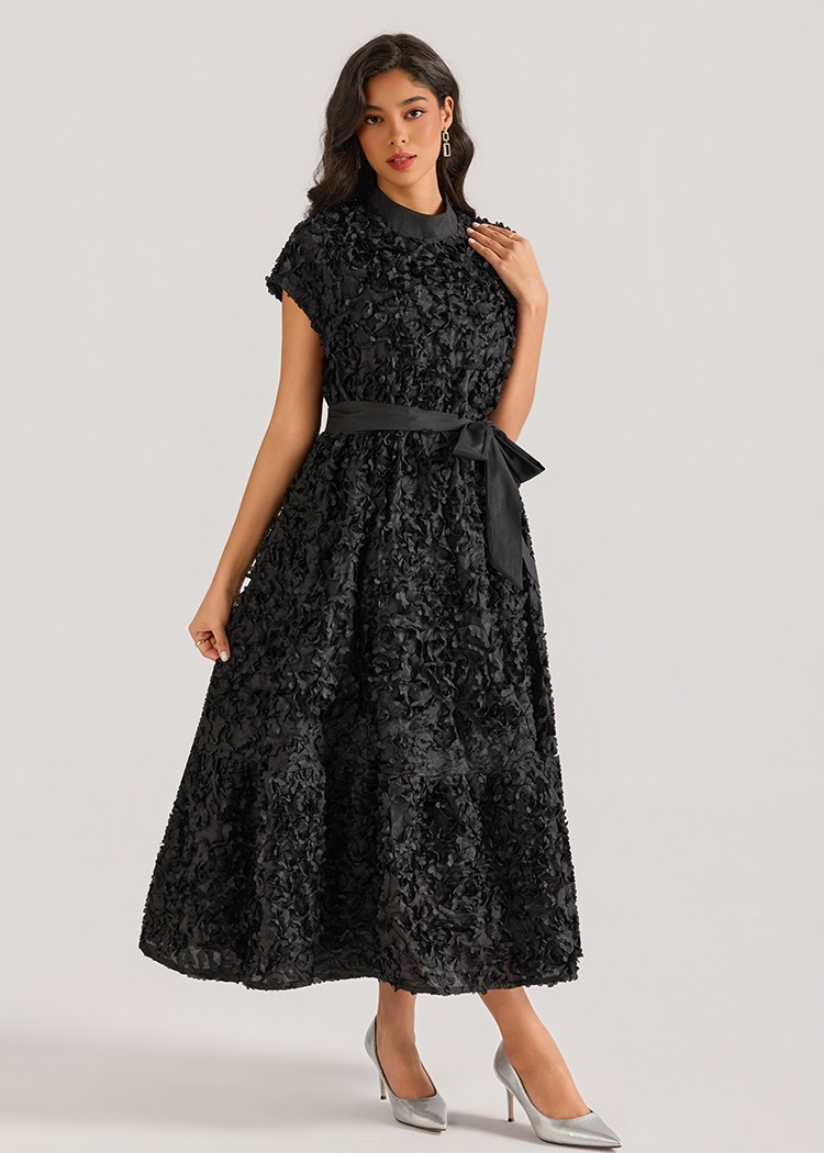 Flowers court style sleeveless stereoscopic dress