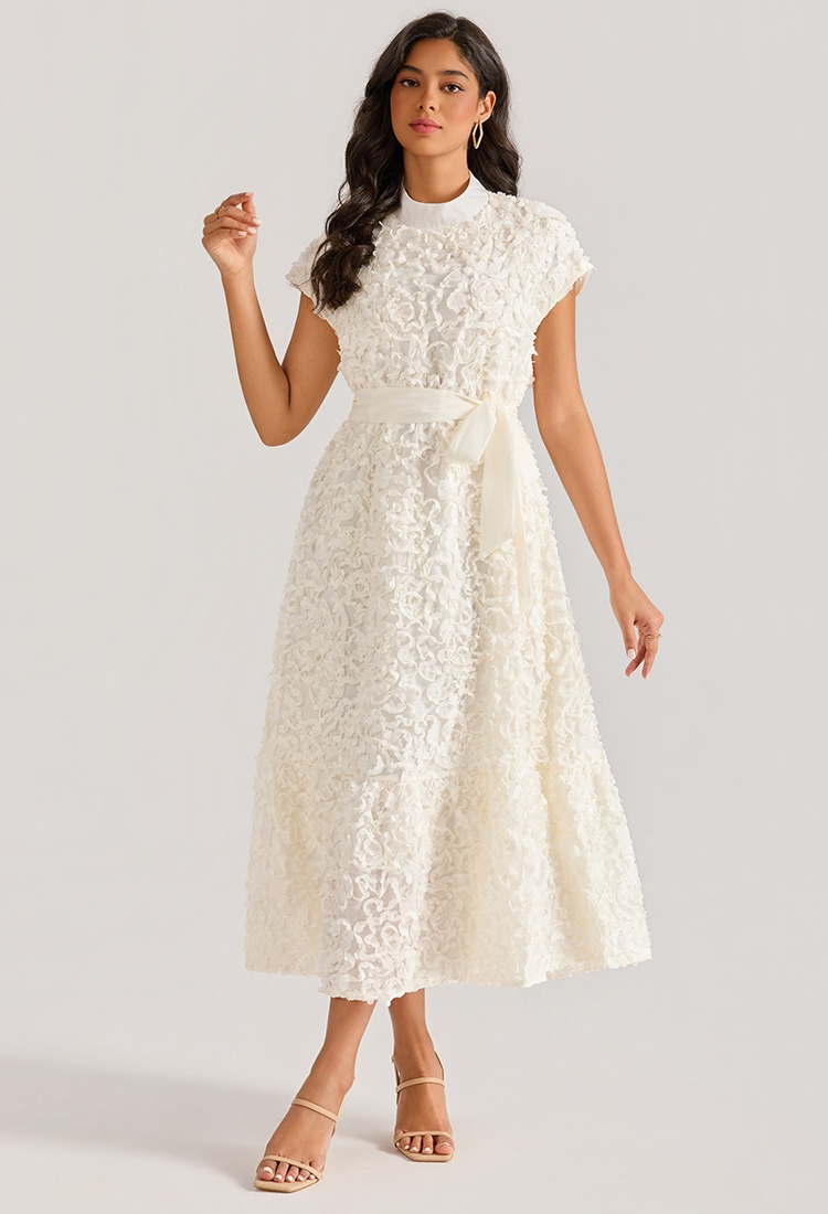 Flowers court style sleeveless stereoscopic dress