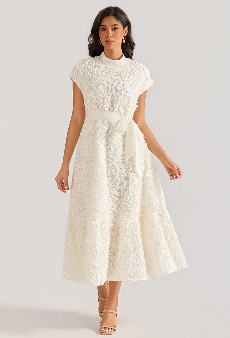 Flowers court style sleeveless stereoscopic dress